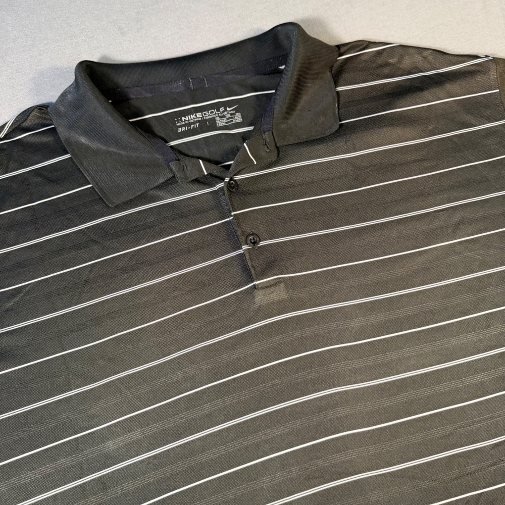 Nike Golf Dri-FIT Polo Shirt Mens XXL Black White Striped Short Sleeve Pinstripe